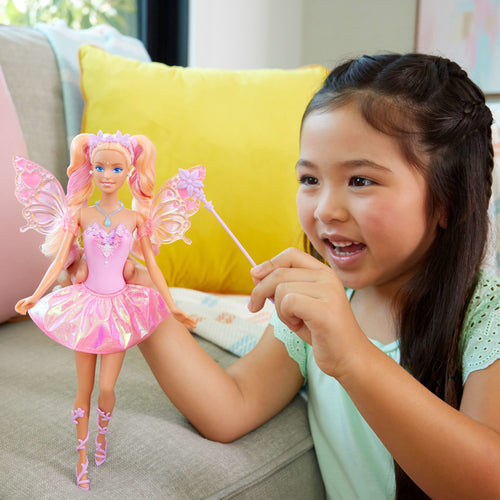 Barbie Fantaisie Poupée Fée, Ailes et Tenue à Changement de Couleur