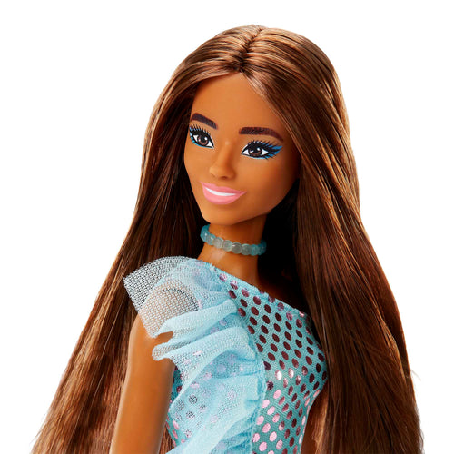 Barbie Fashion & Beauty Muñeca Glitz Vestido de Noche Azul