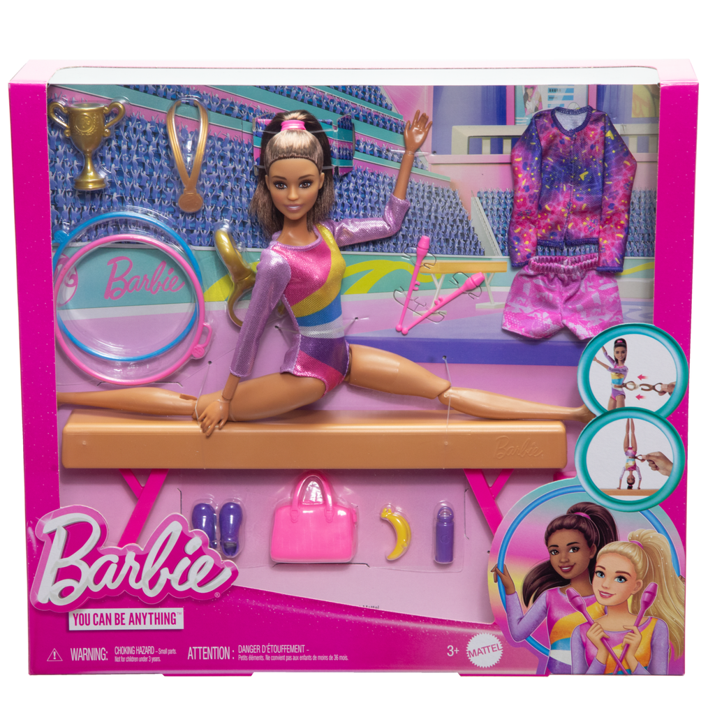 Barbie Coffret de Jeu Gymnaste, Poupée Mode, Brunette, 10Accessoires